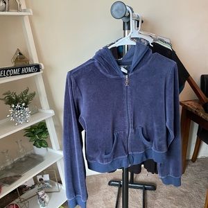 Navy blue velvet cropped hoodie size large self esteem brand